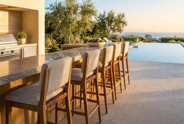 Bar stools pulled up to an outdoor bar counter