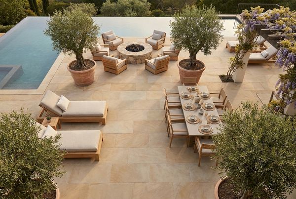 Outdoor patio furniture styled in modern all-weather wicker