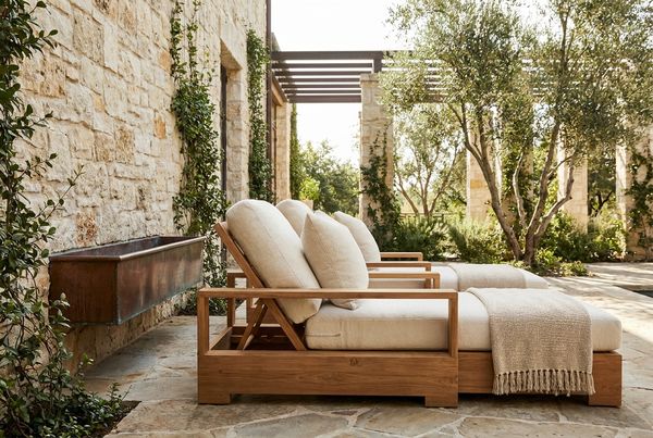 Outdoor patio furniture styled as a lounge conversation set