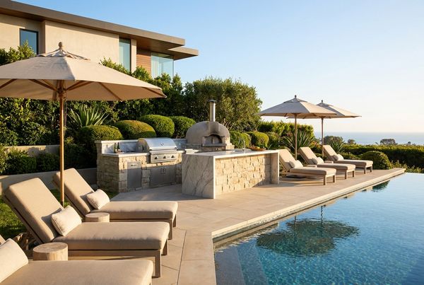 Poolside outdoor bar with a raised counter and tap system