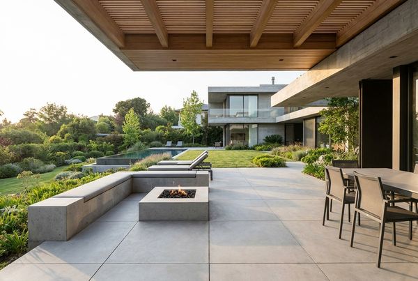 Modern smooth concrete patio with clean rectangular lines