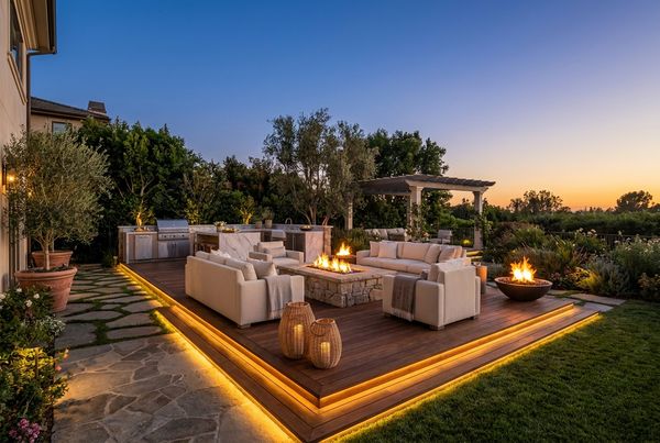 Covered patio with a full outdoor dining set