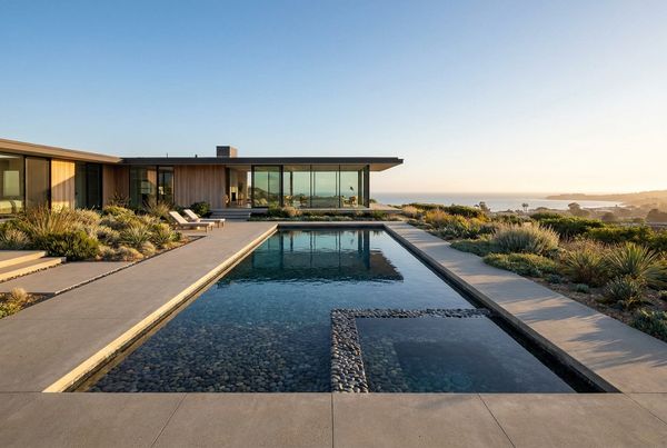 Modern pool with a smooth dark pebble interior finish