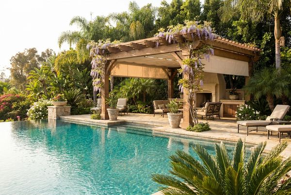 Pergola over a raised spa beside the main pool