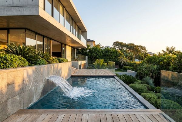 Plunge pool with a swim jet current for exercising in place