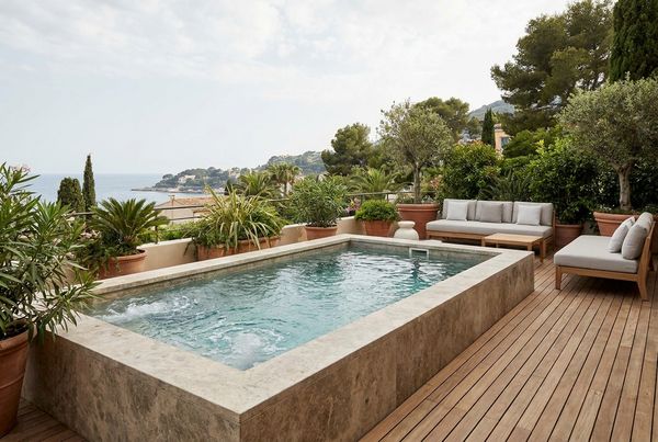 Plunge pool with bubblers on a shallow tanning ledge