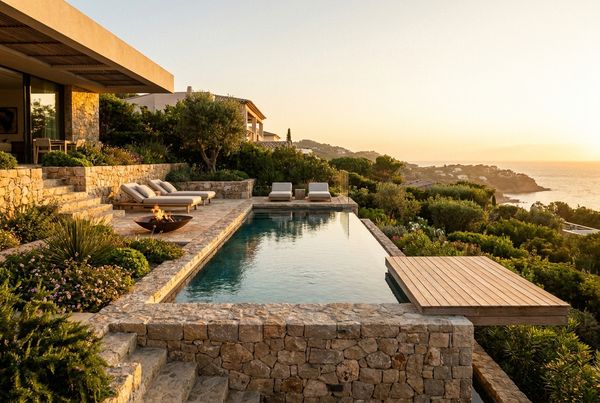 Modern rectangular plunge pool with a clean coping edge