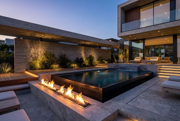 Plunge pool with a tanning ledge and low water feature