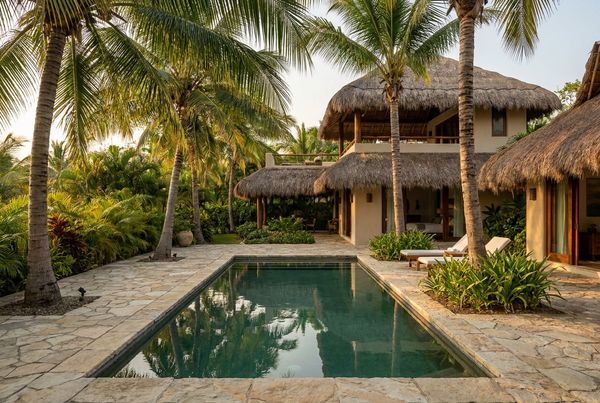 Compact plunge pool with a bench and clean modern coping