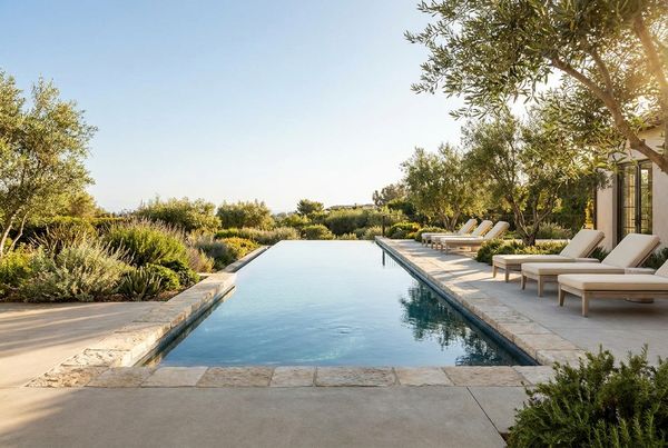 Swimming pool coping styled with grey natural stone