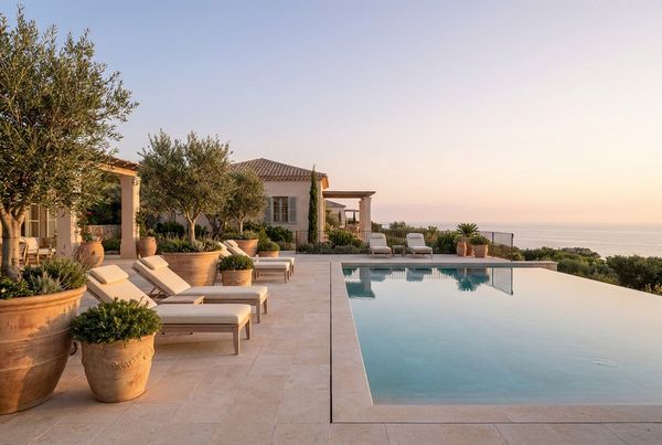 Swimming pool deck with a modern grey monochrome palette