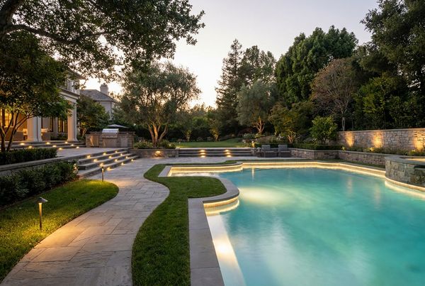 Path and step lighting around a pool deck