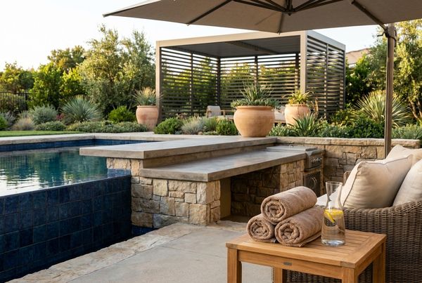 Backyard pool party bar cart stocked for guests