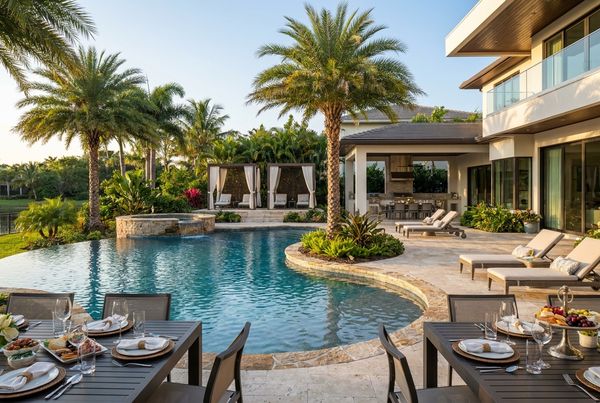 Styled backyard pool party setup ready for guests to arrive