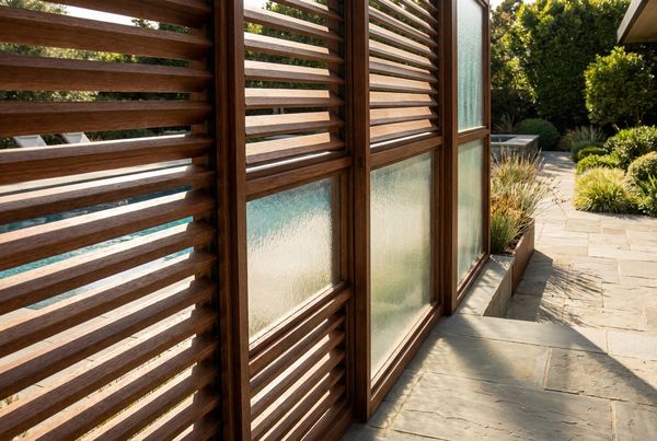 Tall privacy hedge framing a backyard pool