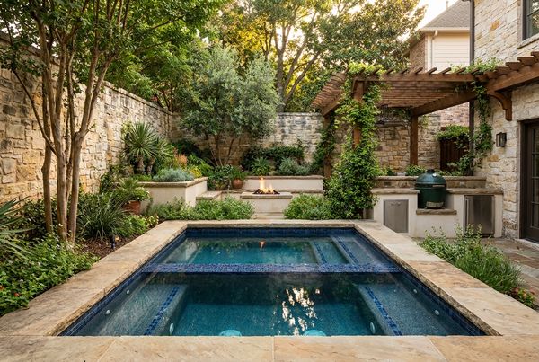 Remodeled pool with sheer-descent water feature