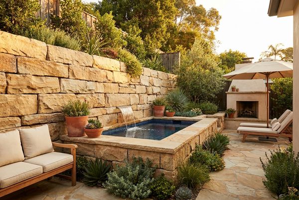 Curved seat wall wrapping one side of a swimming pool
