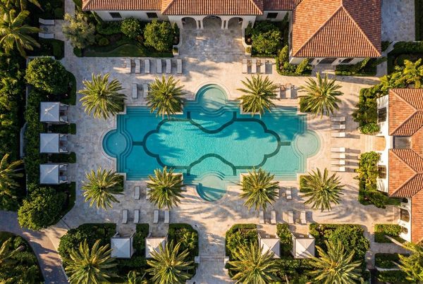 Aerial view of a softened rectangle pool with rounded interior corners