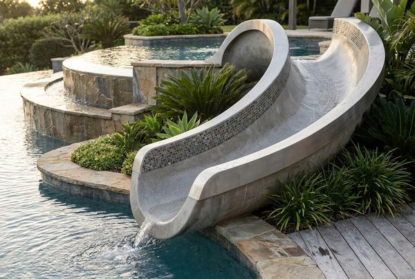Small kids' pool slide on a shallow backyard pool