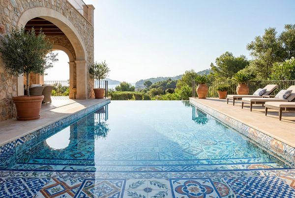 Close-up of pool tile detail at the waterline