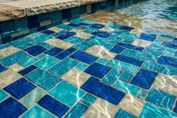 Underwater close-up of pool tile texture and color
