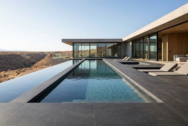 Mediterranean patterned tile on a spa spillway