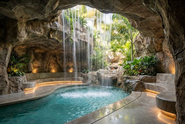 Grotto cave tucked behind a rock waterfall