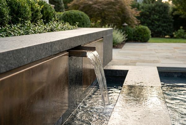 Spillover spa with a wide sheet spilling into a pool
