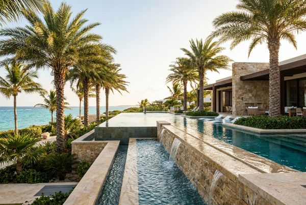 Bubblers and deck jets combined on a modern pool