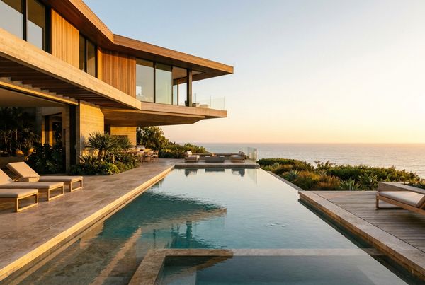 Modern saltwater pool with a dark interior finish and clean coping