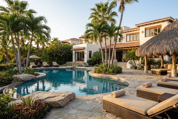 Freeform saltwater pool with a beach entry sloping into shallow water