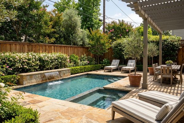 Small pool with dark interior finish reflecting the sky