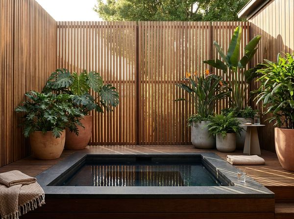 Small backyard pool with modern landscaping
