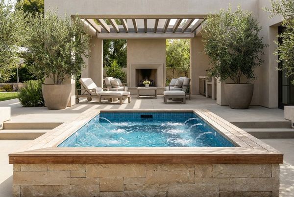 Spool pool with bubblers running along a tanning ledge