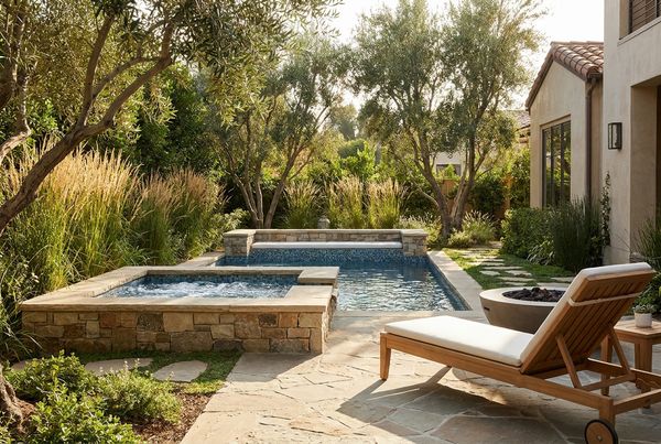 Compact spool pool tucked into a narrow side yard