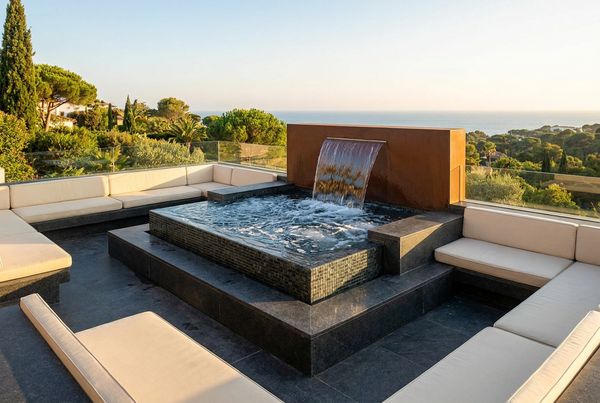 Spool pool with a low sheer-descent water feature