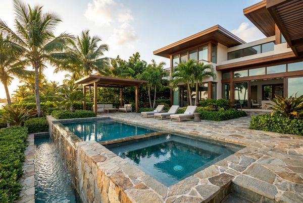 Spool pool set into a small Mediterranean courtyard