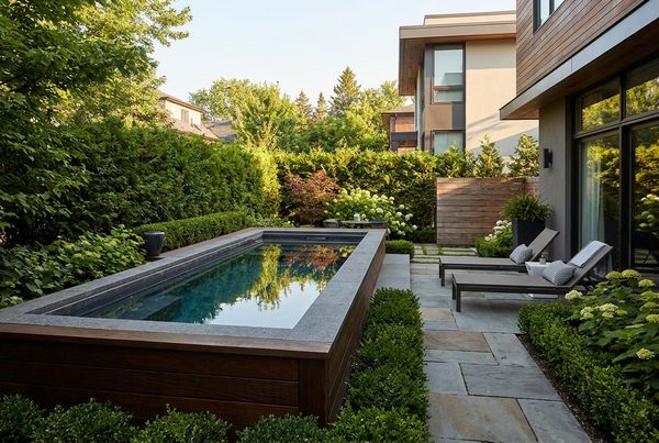 Compact swim spa fitted into a small backyard on a level pad