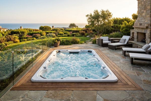 Swim spa with running propulsion jets creating a current in the water