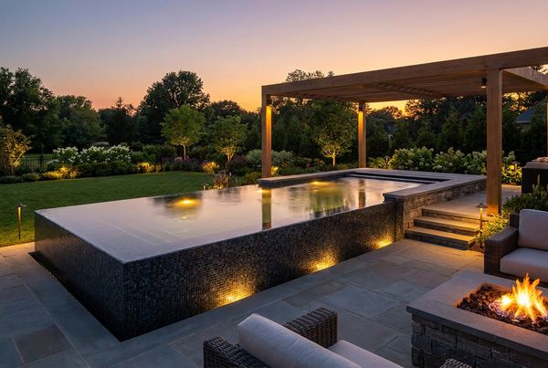 Swim spa set flush into a deck with tidy surround