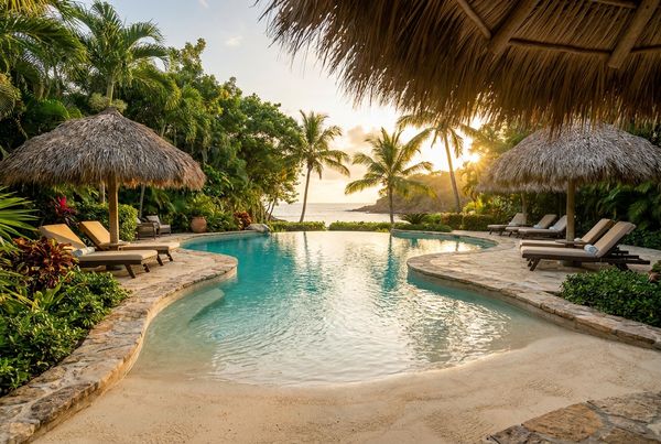 Tropical pool with a gently sloping beach entry
